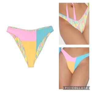 NEW Oneone Shannon Vibrant Cockatoo Reversible Cheecky Ruched Bottoms Size XS